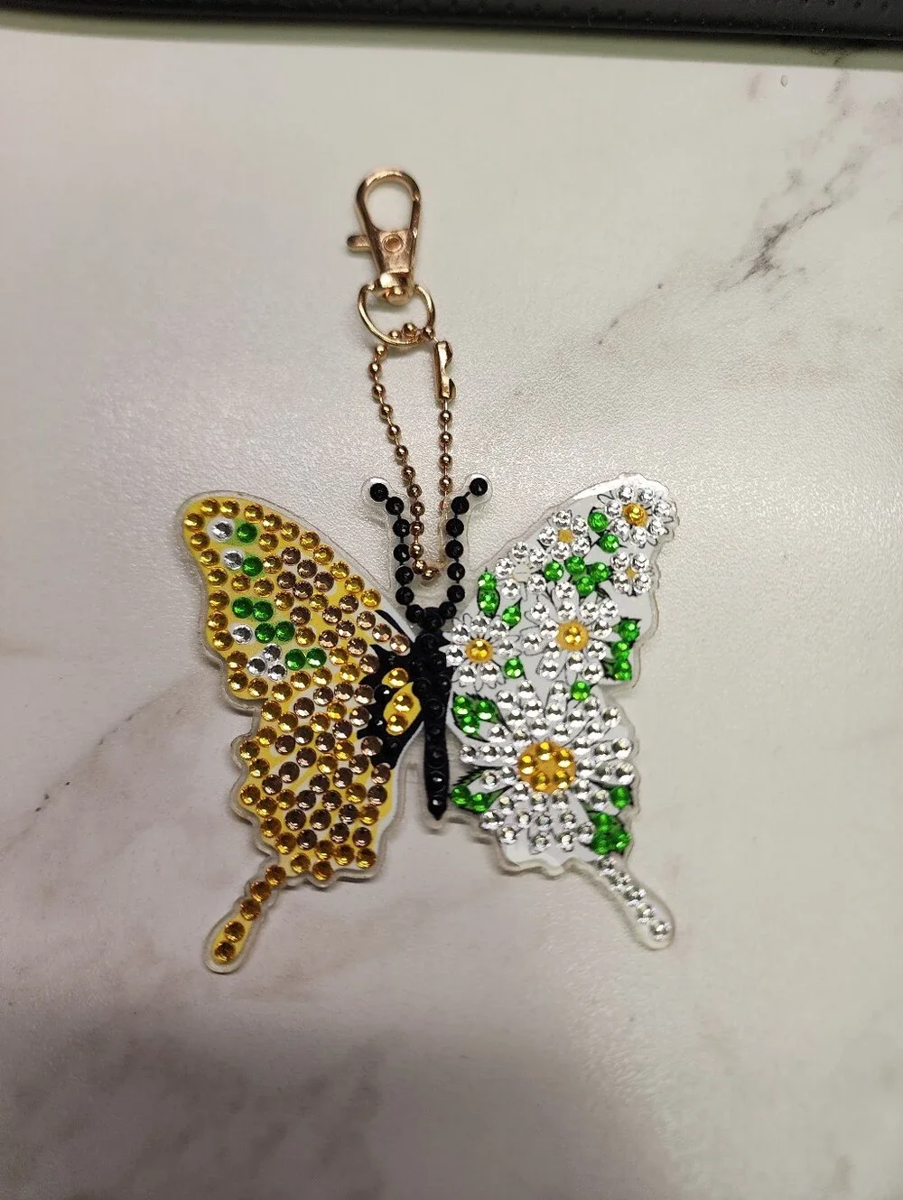 Rhinestone Butterfly Keychain Charm in Gold and Silver